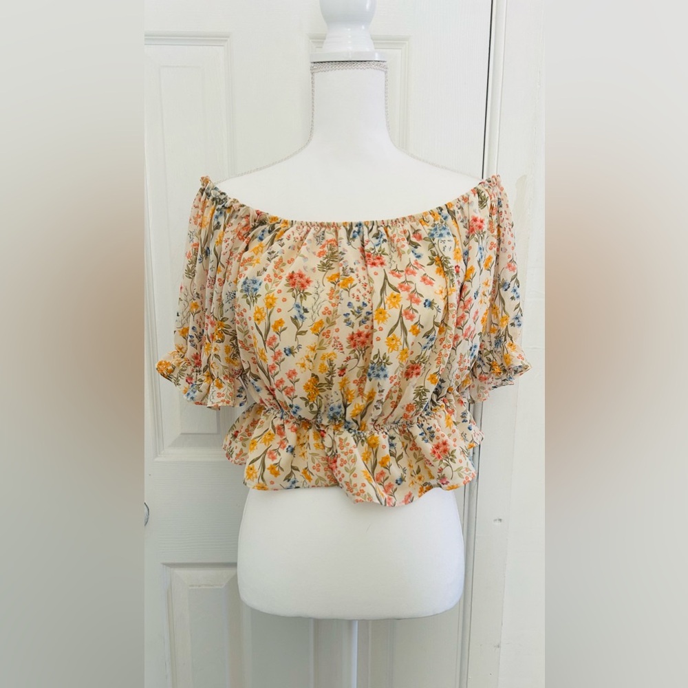 Sugarlips Cream Floral Off-Shoulder Top